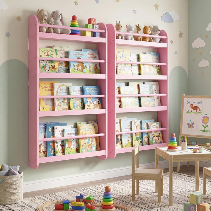 COSTWAY Bücherregal für Kinder, Kinderregal mit 4 Ablagen, Wandregal aus Holz für Spielzeug &amp; Bücher