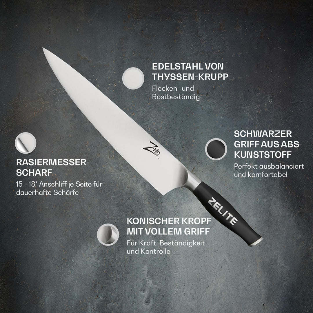 Zelite 25,4 cm Kochmesser, Profi Messer aus Deutschem Edelstahl, Japanisch Inspirierte Scharfe Messe