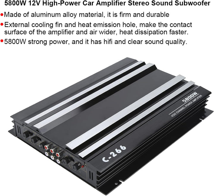 KIMISS Auto-Stereo-Verstärker, 5800 W, 12 V, Hochleistungs-Auto-Verstärker, Tragbarer Hi-Fi-Audio-St
