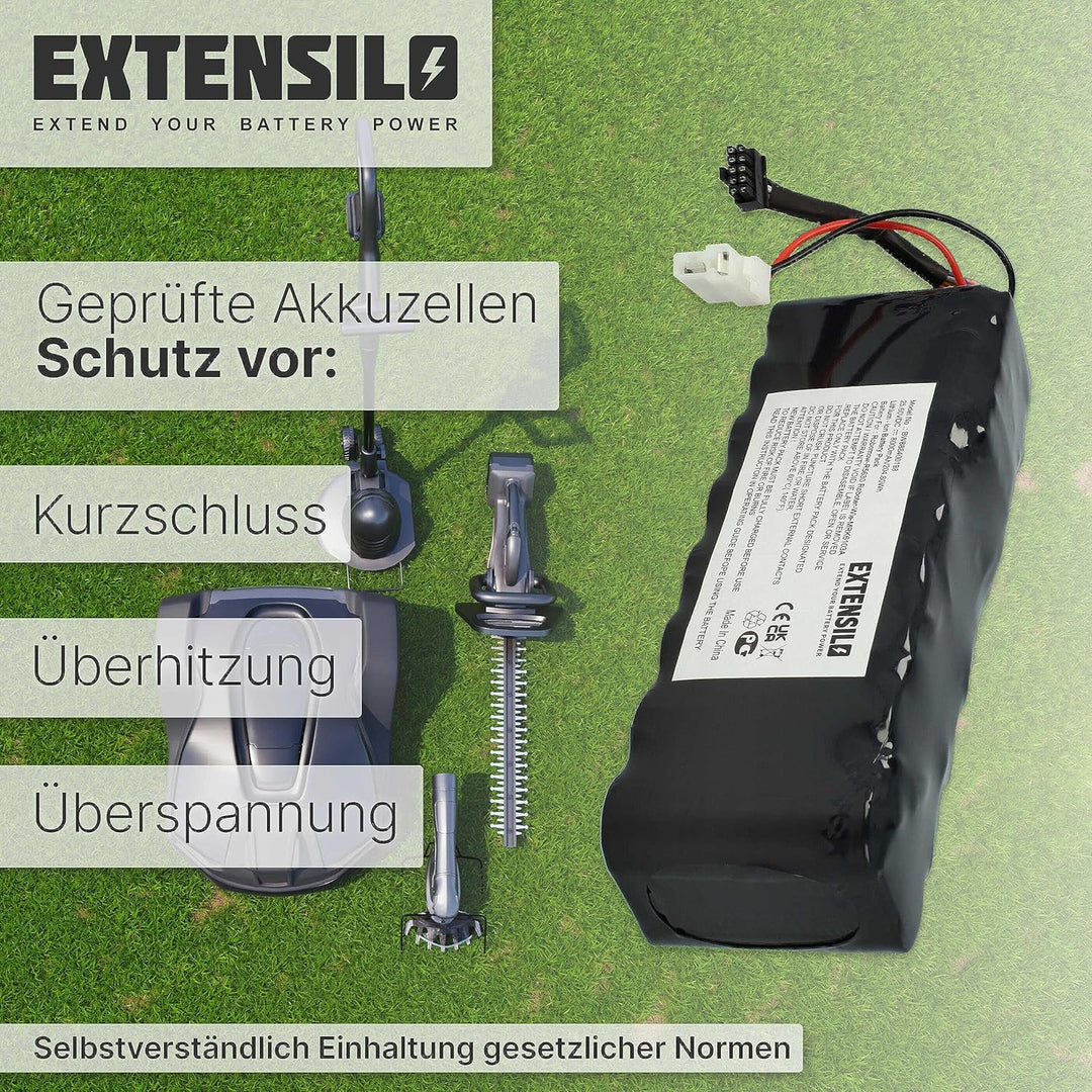 EXTENSILO Akku Ersatz für BAT6000A, BAT6000C, BAT6001B, MRK6103A, MRK6105A für Rasenroboter Rasenmäh