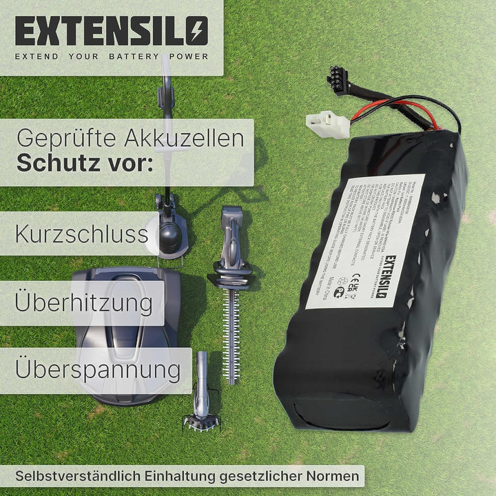 EXTENSILO Akku Ersatz für BAT6000A, BAT6000C, BAT6001B, MRK6103A, MRK6105A für Rasenroboter Rasenmäh