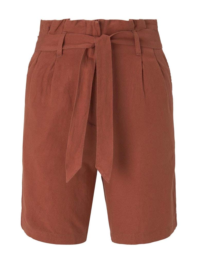 TOM TAILOR Damen Hosen & Chino Paperbag-Shorts aus Leinengemisch Goji Orange,42,13054,4556