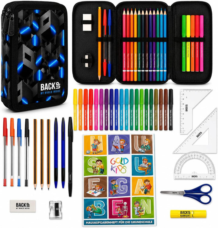 Goldkids - Federmäppchen 3 Fächer - Mäppchen für Mädchen und Jungen - Federmappe 3-Fach Federtasche
