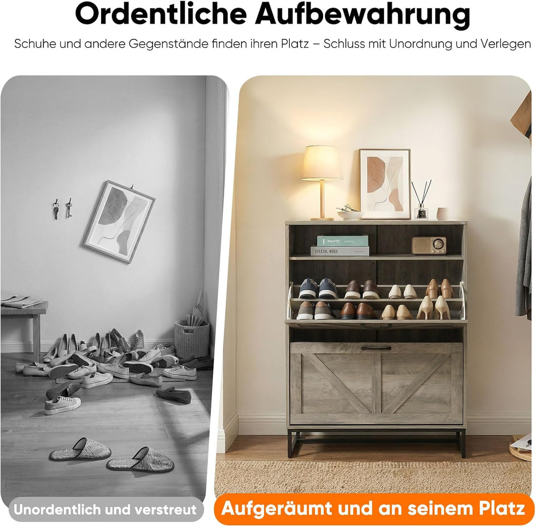 HOKEEPER Schuhschrank aus Holz, Schuhschrank 2 Klappen, Schuhkipper, Schmaler,freistehendes schmales