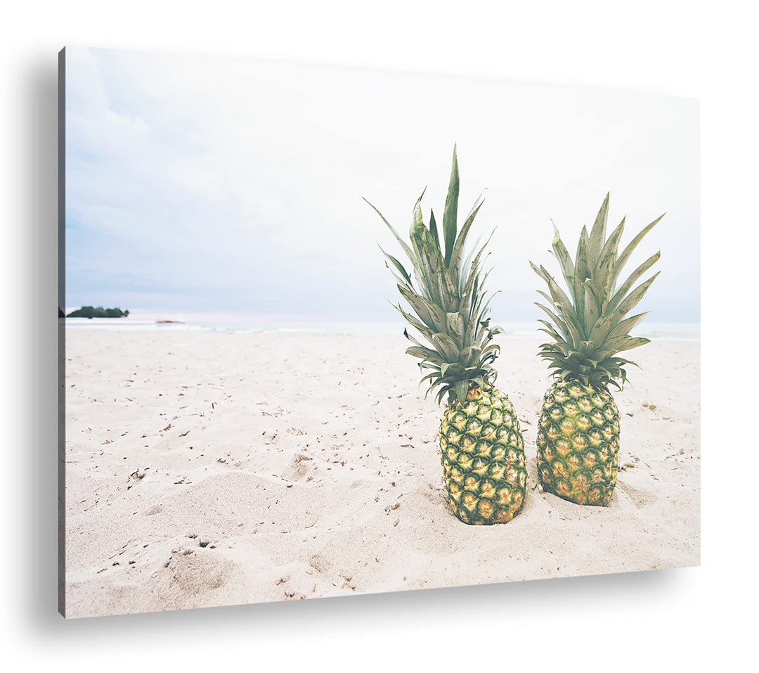 deyoli Ananas am Sandstrand Format: 60x40 als Leinwand, Motiv fertig gerahmt auf Echtholzrahmen, Hoc