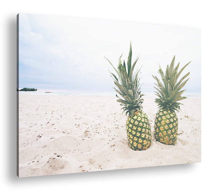 deyoli Ananas am Sandstrand Format: 60x40 als Leinwand, Motiv fertig gerahmt auf Echtholzrahmen, Hoc