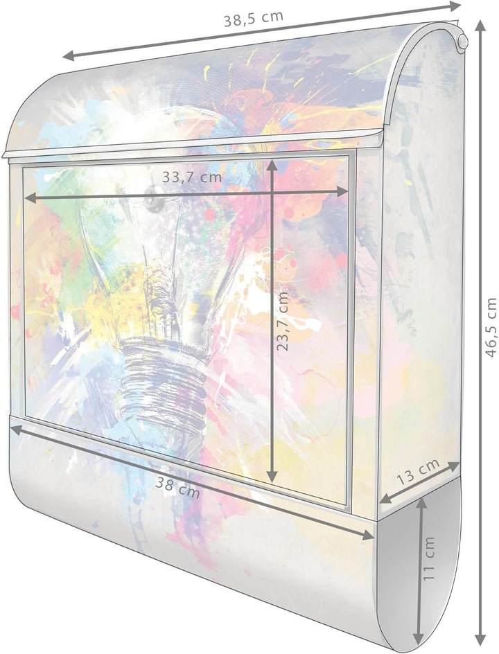 banjado® Design Briefkasten mit Motiv Idee 39x47x14cm &amp; 2 Schlüssel - Briefkasten Stahl Silber mit Z