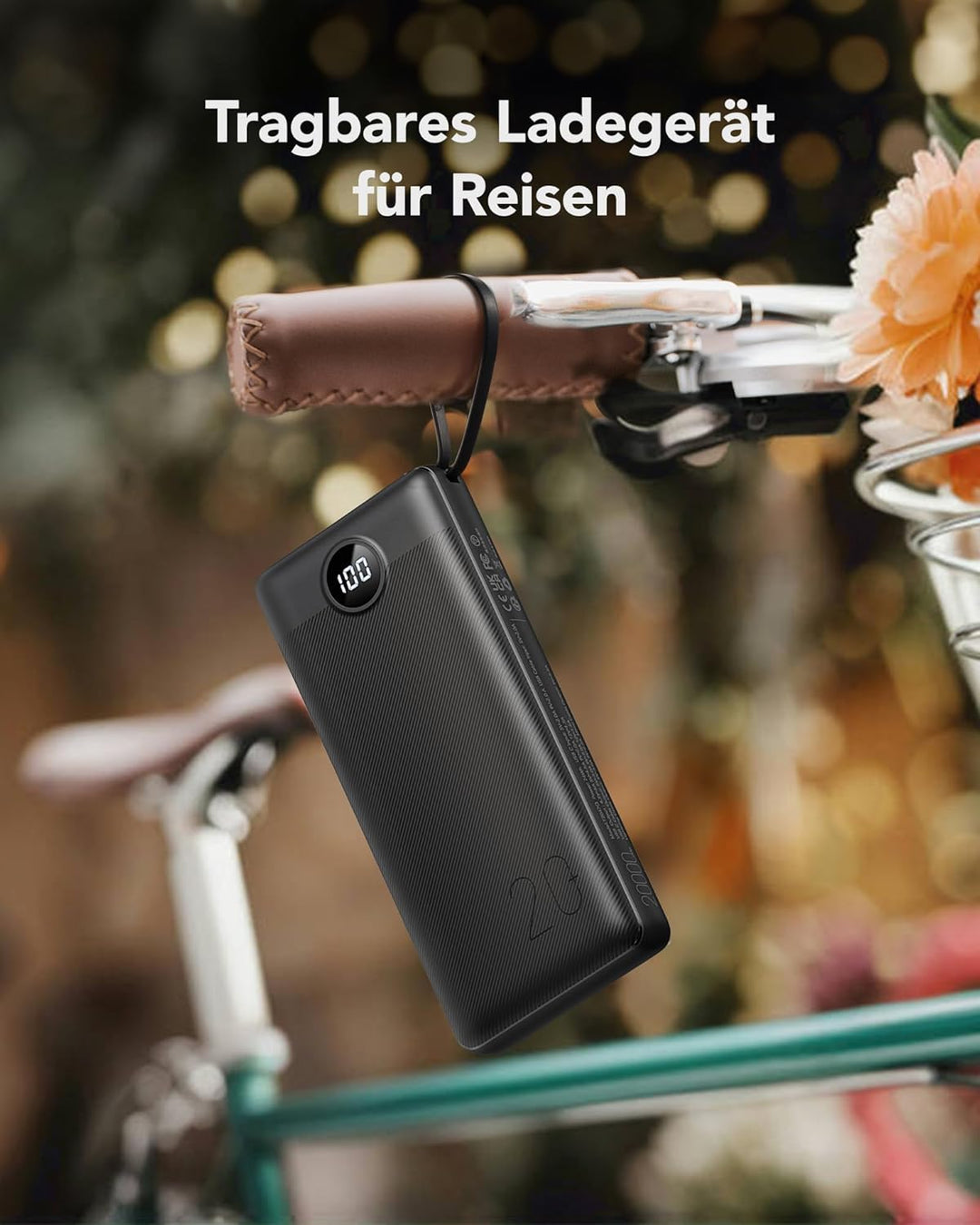 VRURC Powerbank 20000mAh mit integriertes Ladekabel 20W PD QC 3.0 Schnelles Aufladen Tragbares Ladeg