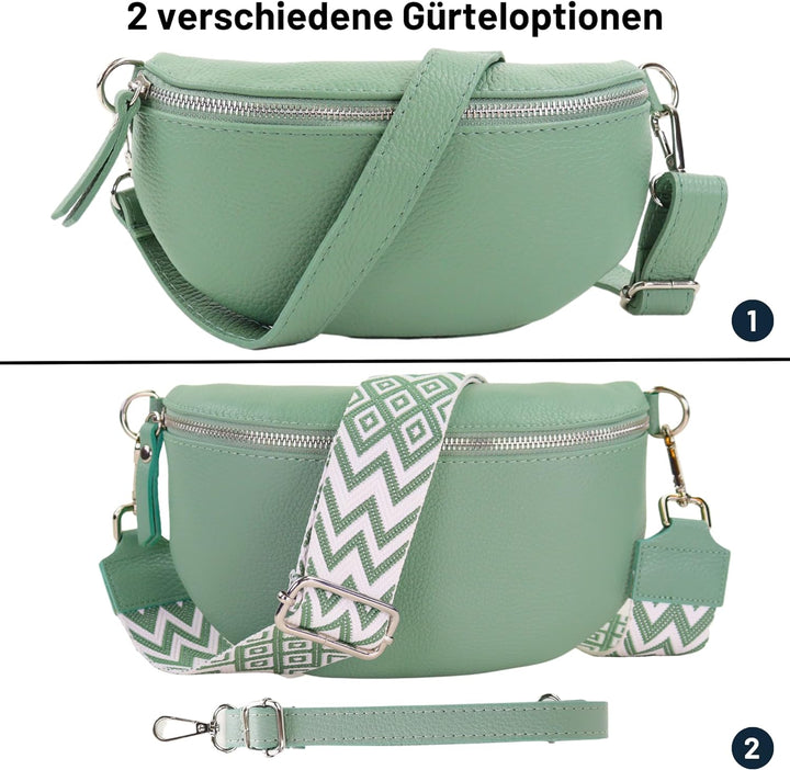 Blade Bauchtasche Damen Echtleder, stylische Gürteltasche Damen mit 2 gemusterten und Leder abnehmba