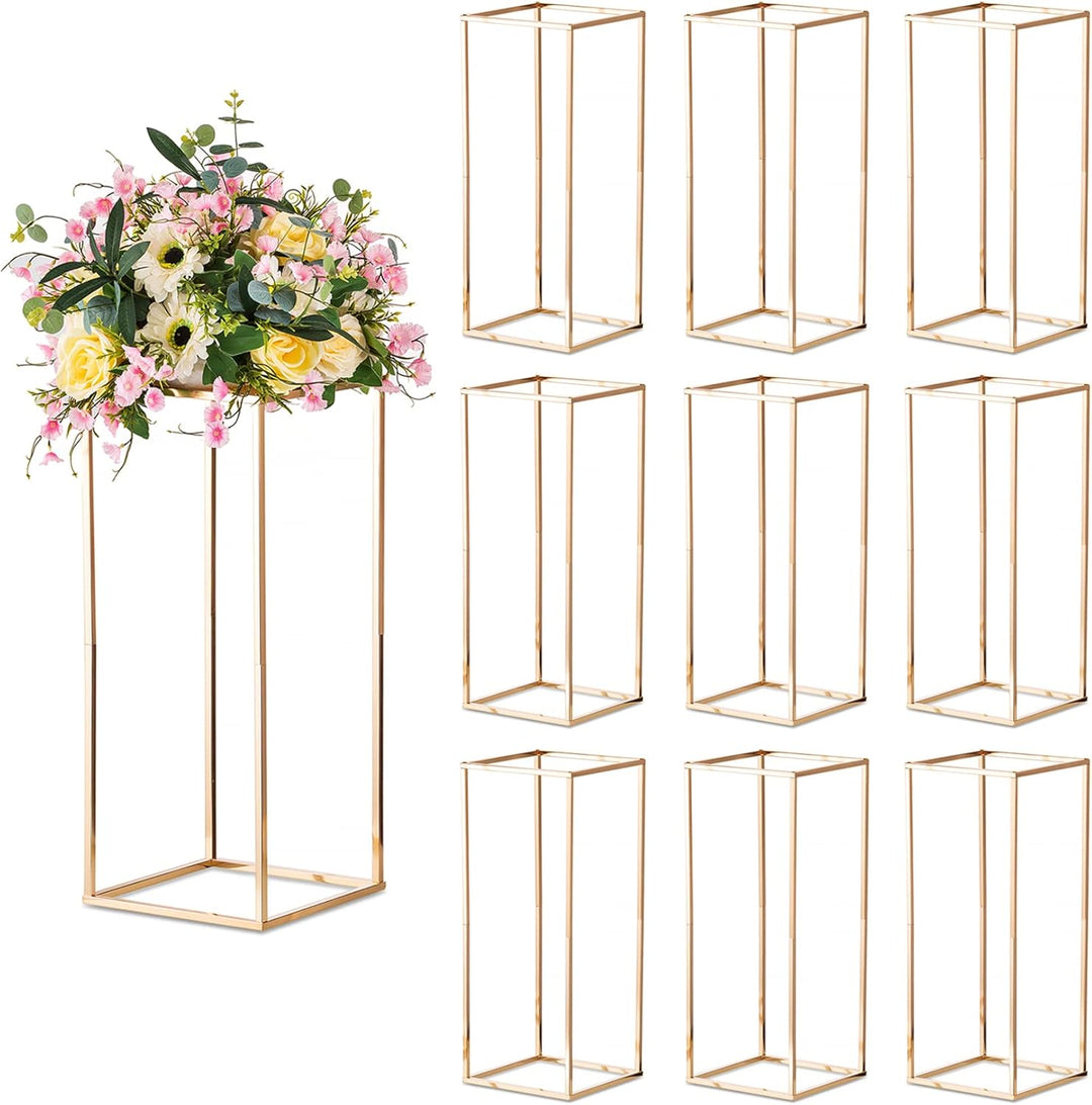Sziqiqi 10 Stück Hochzeit Mittelstücke Goldvasen Hoch Blumenständer Metall Bodenvase Säule Geometris