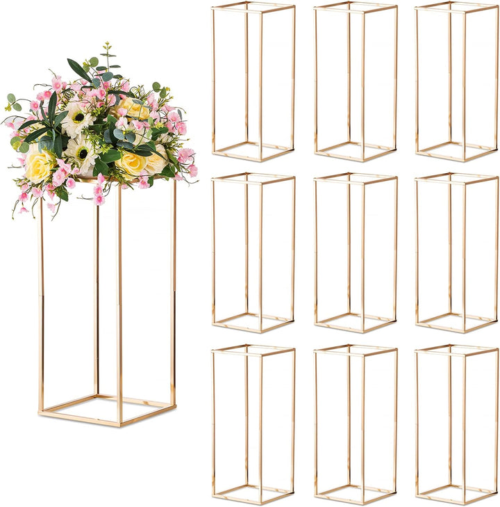Sziqiqi 10 Stück Hochzeit Mittelstücke Goldvasen Hoch Blumenständer Metall Bodenvase Säule Geometris
