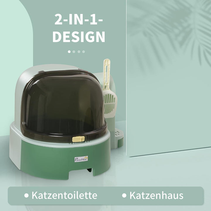 PawHut Katzentoilette, Katzenhaus, Katzenklo inklusive Schaufel, 2 Herausziehbarer Bodenwannen, Haub