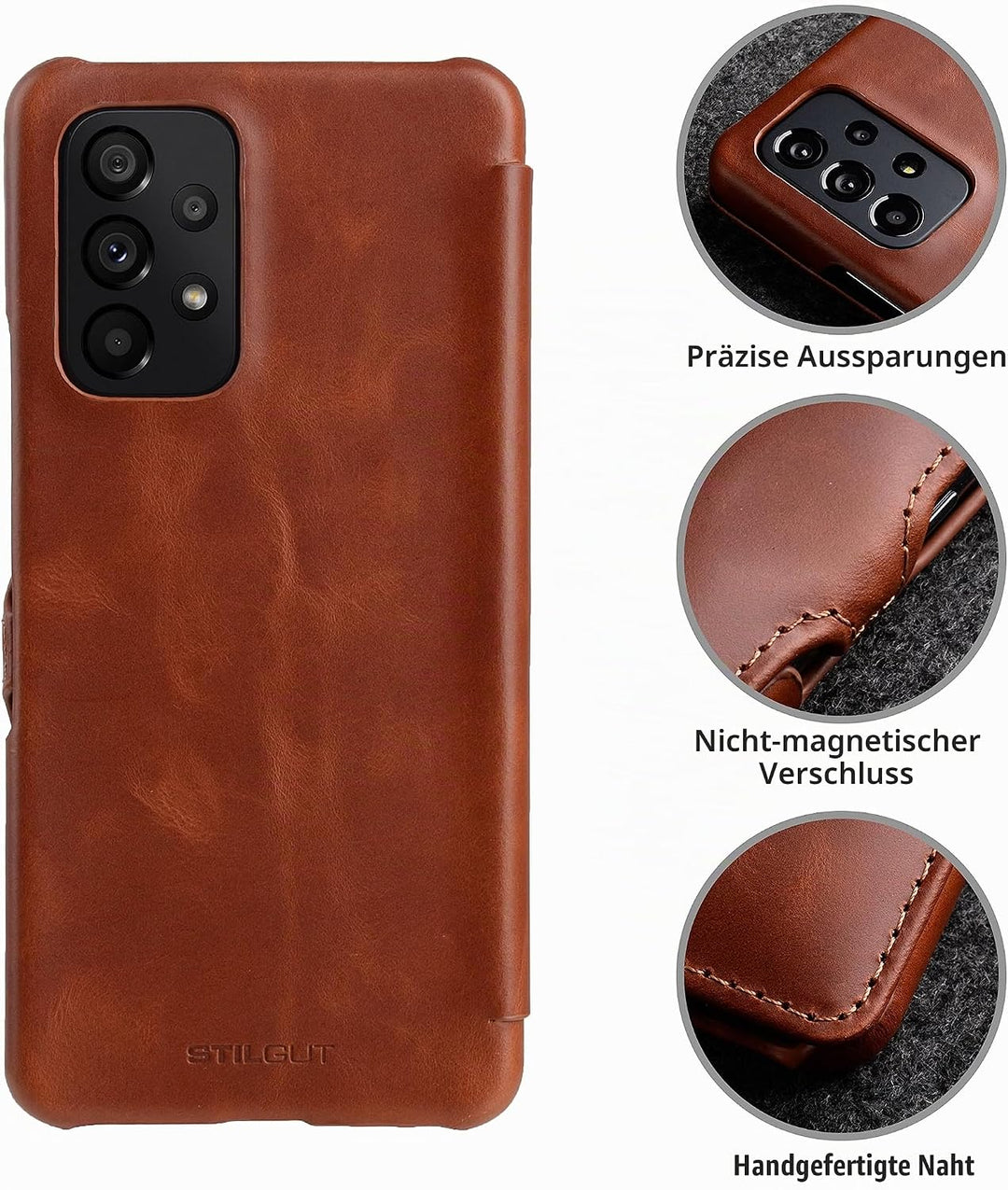 STILGUT Book Case kompatibel mit Samsung Galaxy A53 5G Hülle aus Leder mit Clip-Verschluss, Lederhül