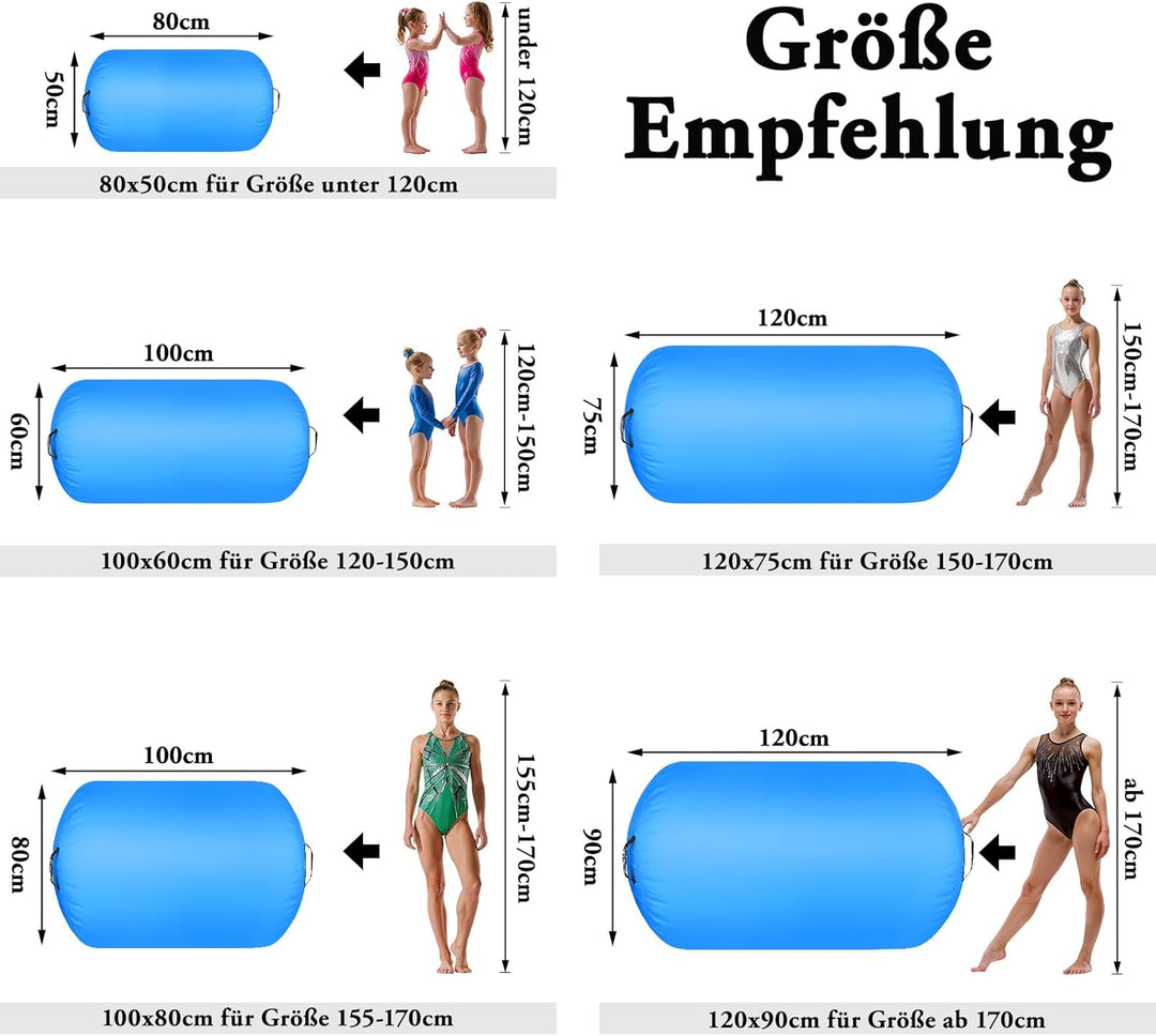 FBSPORT Aufblasbare Air Roll, 100/120cm Aufblasbare Luft Rollen, Yoga Gymnastik Zylinder, Gymnastikm