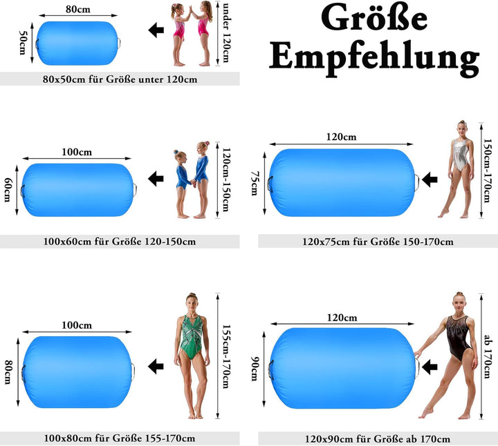 FBSPORT Aufblasbare Air Roll, 100/120cm Aufblasbare Luft Rollen, Yoga Gymnastik Zylinder, Gymnastikm
