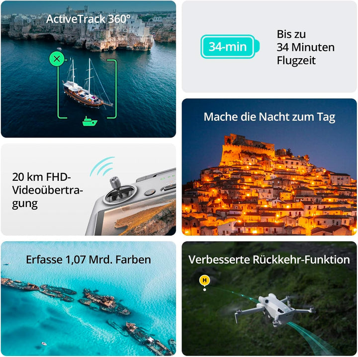 DJI Mini 4 Pro (DJI RC 2 Fernsteuerung), faltbare Mini-Drohne mit 4K-Kamera für Erwachsene, unter 24