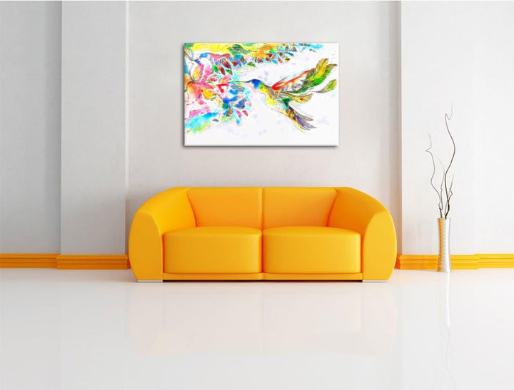 Kolibri Kunst Deluxe Format: 100x70 cm auf Leinwand, XXL riesige Bilder fertig gerahmt mit Keilrahme