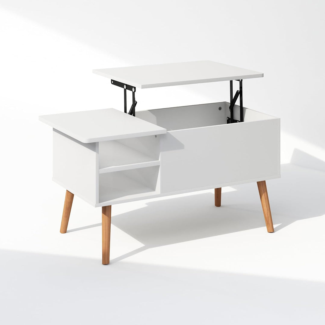 Furinno Jensen Couchtisch mit anhebbarer Tischplatte aus Holz mit verstecktem Fach und seitlich offe