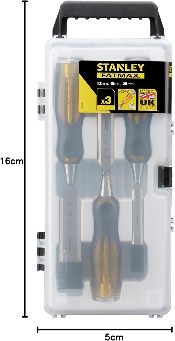 Stanley FatMax Stechbeitel-Set (12,18,25 mm Klingenbreite, Thru-Thang-Klinge, Stahl-Schlagkappe, DIN