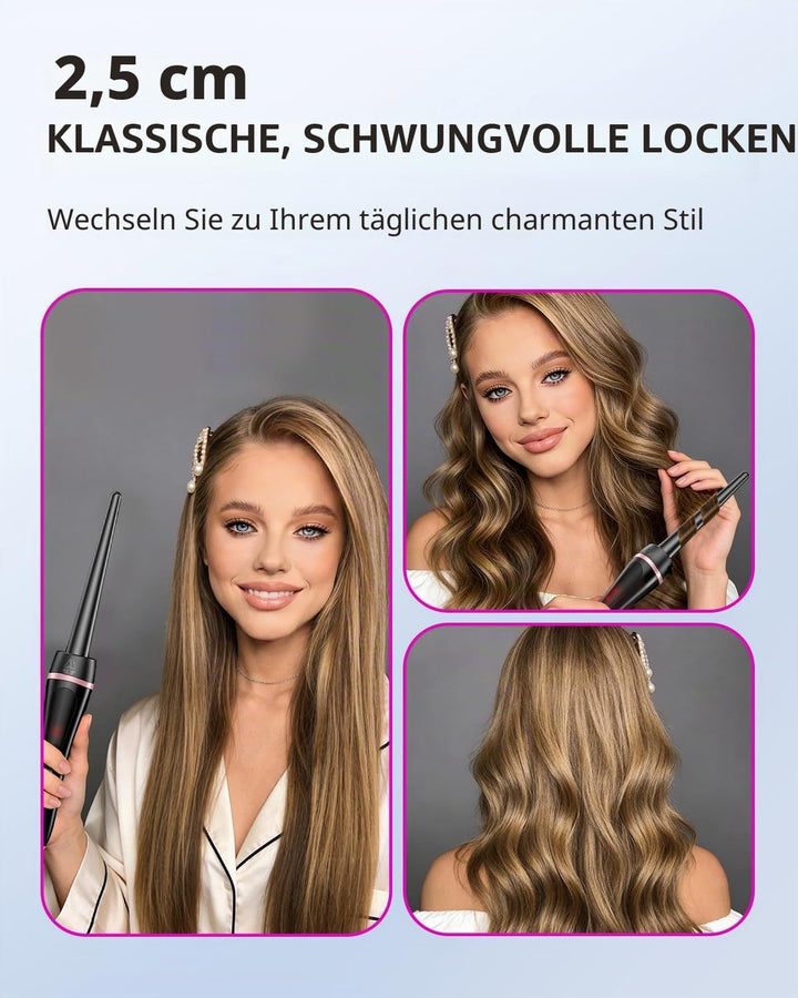 5 in 1 Lockenstab mit Thermo-Rundbürste und austauschbaren Keramik-Barrels (0.35"-1.25&