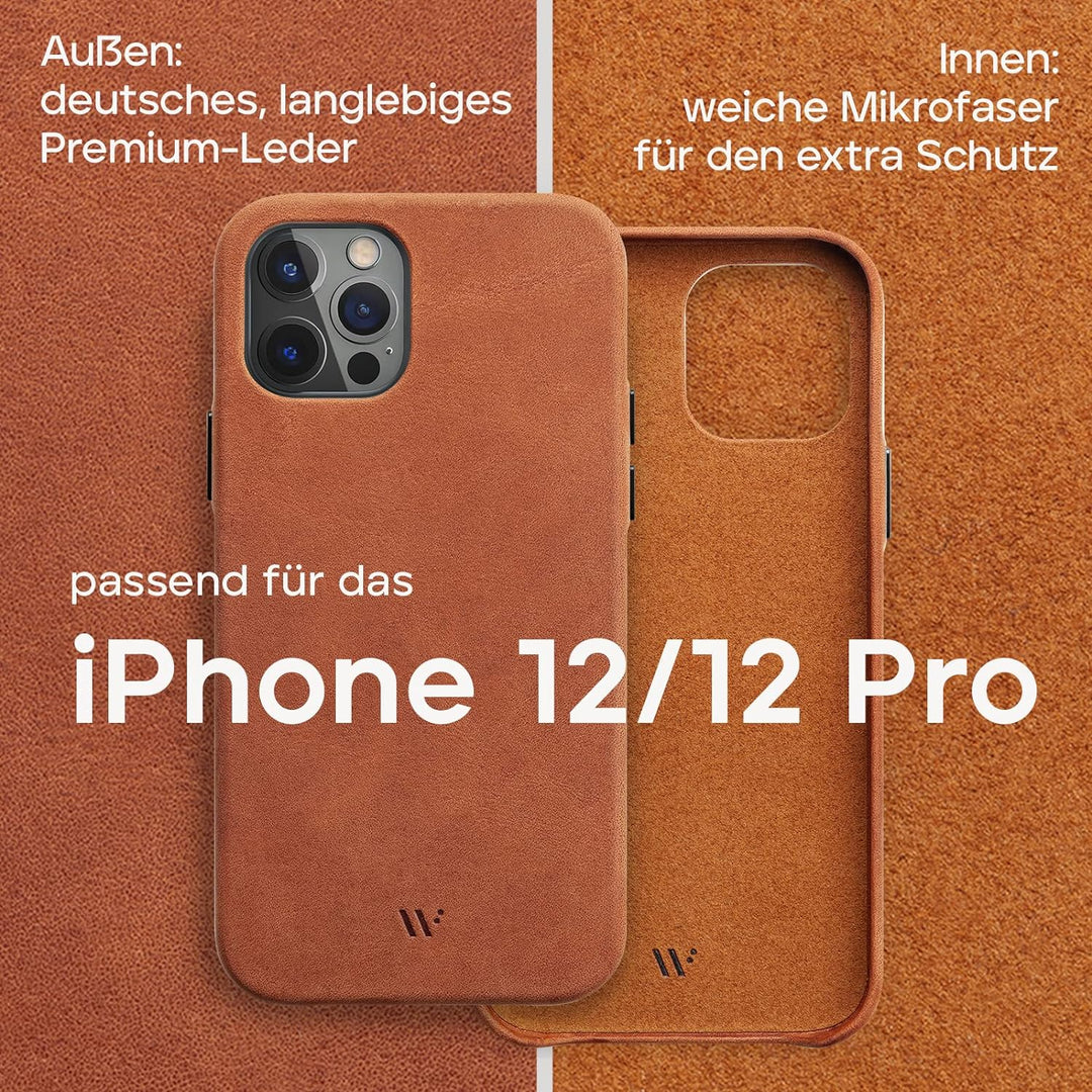 WIIUKA Hülle für iPhone 12/12 Pro, Deutsches Leder, Lederhülle extra Dünn, Premium Handyhülle, Case,