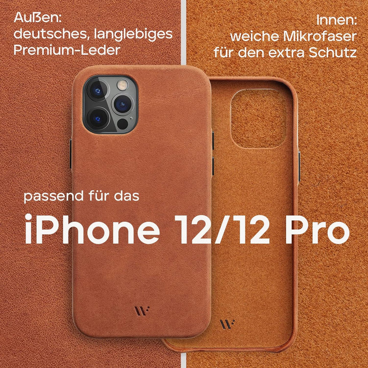 WIIUKA Hülle für iPhone 12/12 Pro, Deutsches Leder, Lederhülle extra Dünn, Premium Handyhülle, Case,