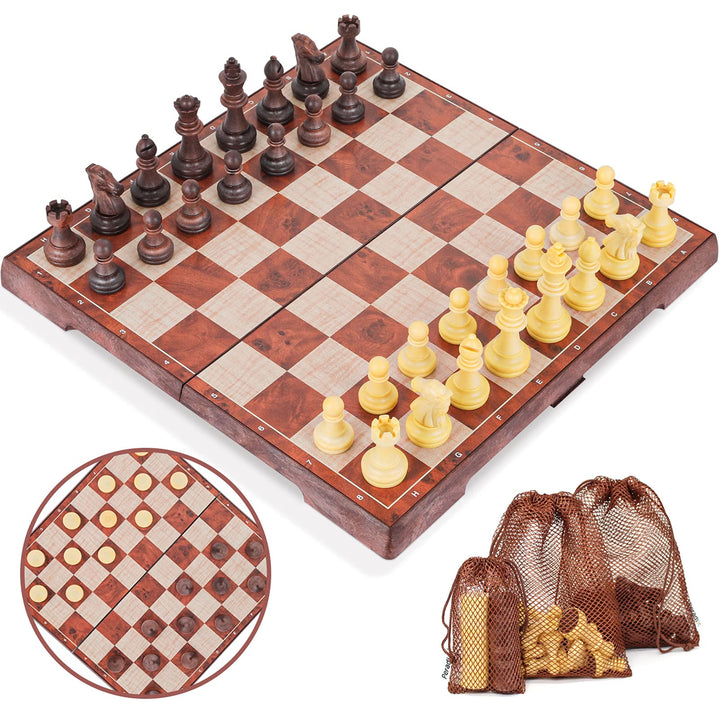 Peradix Schachspiel Magnetisch Dame Spiel 2 in 1, 30x30 cm Einklappbar Schachbrett Schach mit Aufbew