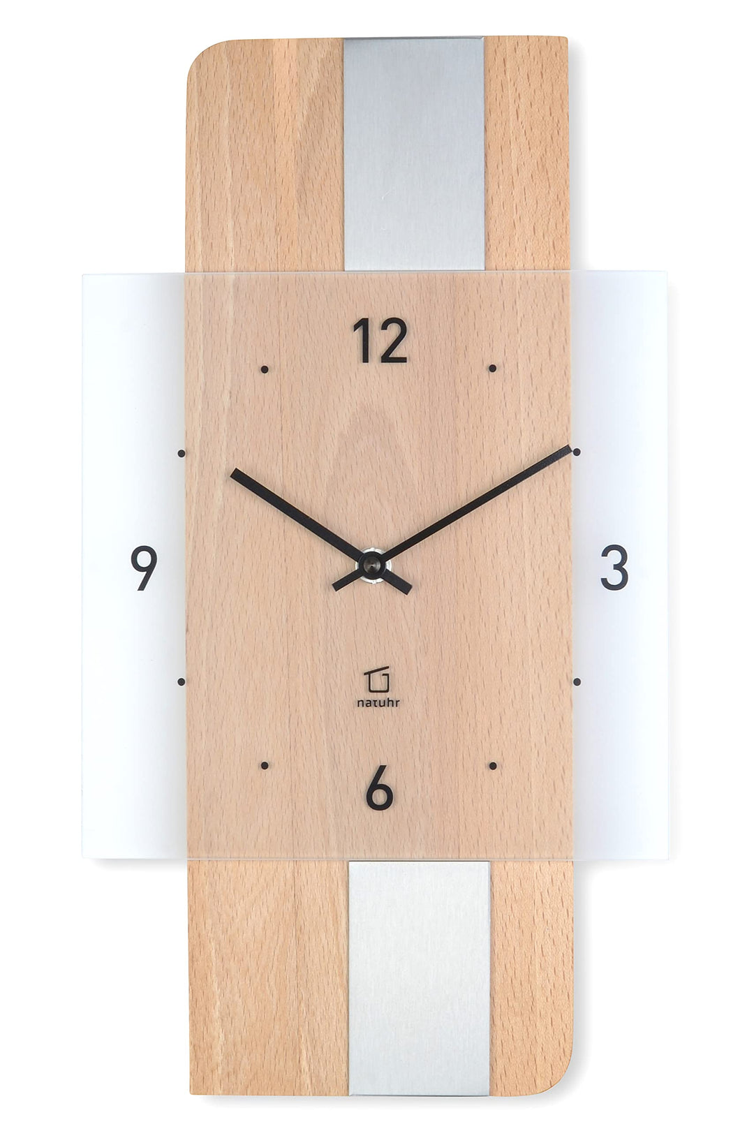 Natuhr Holz Metall Glas Wanduhr - Fusion - präzises Funk-Uhrwerk plastikfrei verpackt (Buche geölt/E