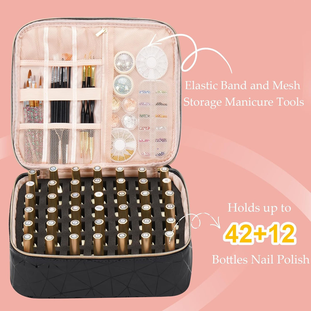 Uross Nagellack Organizer für 54 Nagellackflaschen und 1 LED-Nagellampe, Nagellack Aufbewahrung Tasc
