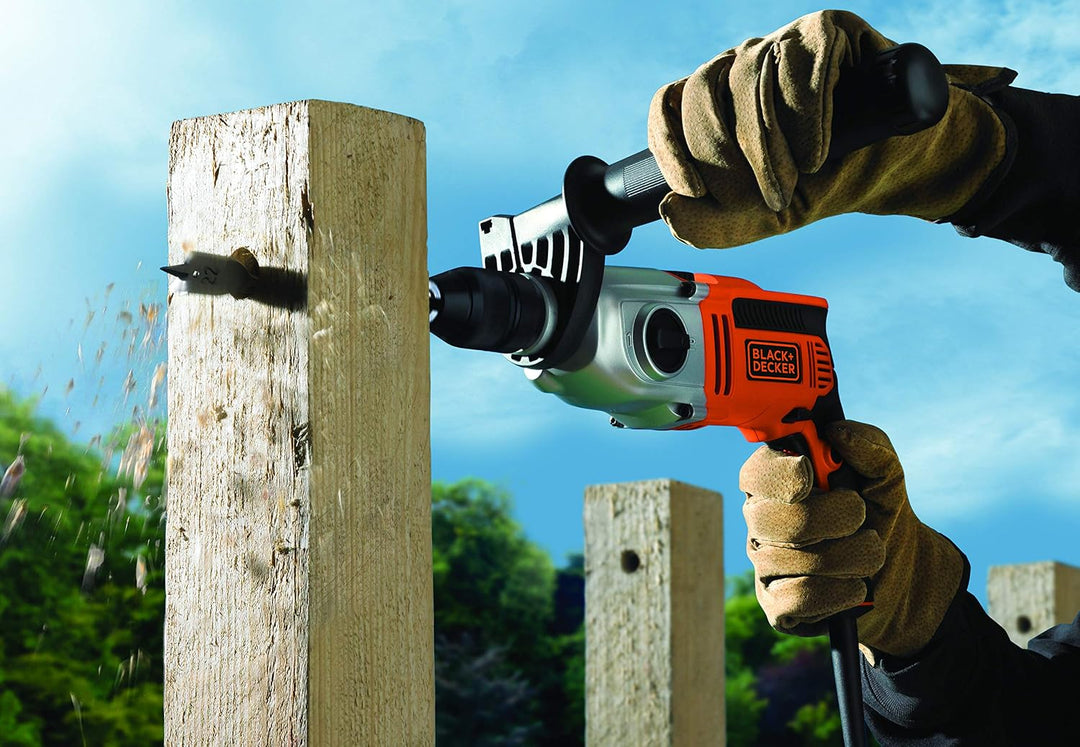 Black + Decker 2-Gang Schlagbohrmaschine (850 Watt, 13 mm Metall-Schnellspannbohrfutter, Konstanter