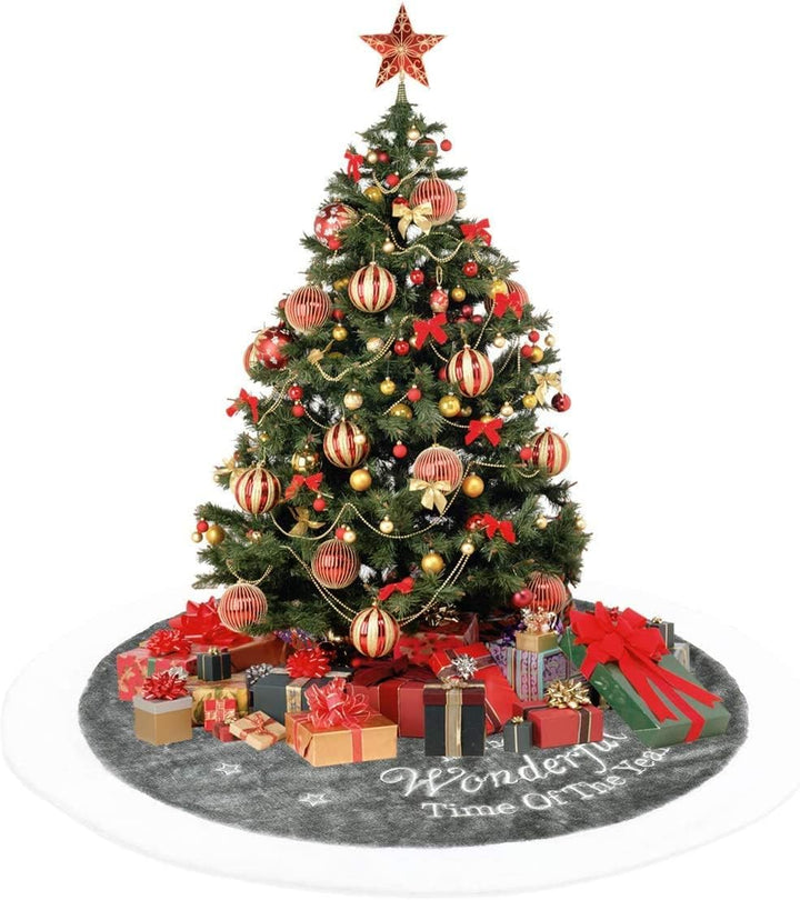 Ywlake Weihnachtsbaum-Rock Grosser Luxus-Kunstpelz-Weiss-Grau-Baum-Rock mit Schneeflocken-Doppelschi