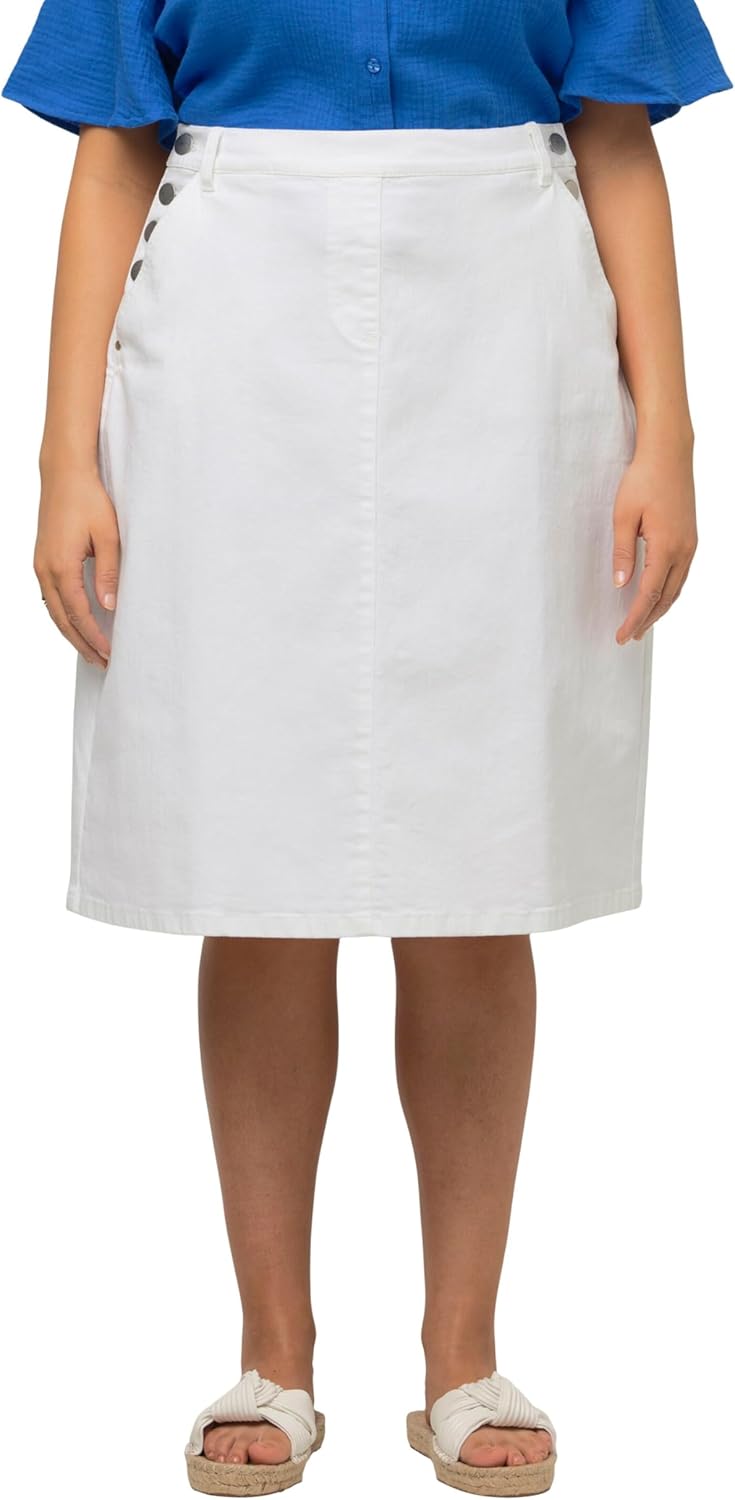 Ulla Popken Damen Jeansrock, A-Linie Rock 42-44 Schneeweiss, 42-44 Schneeweiss