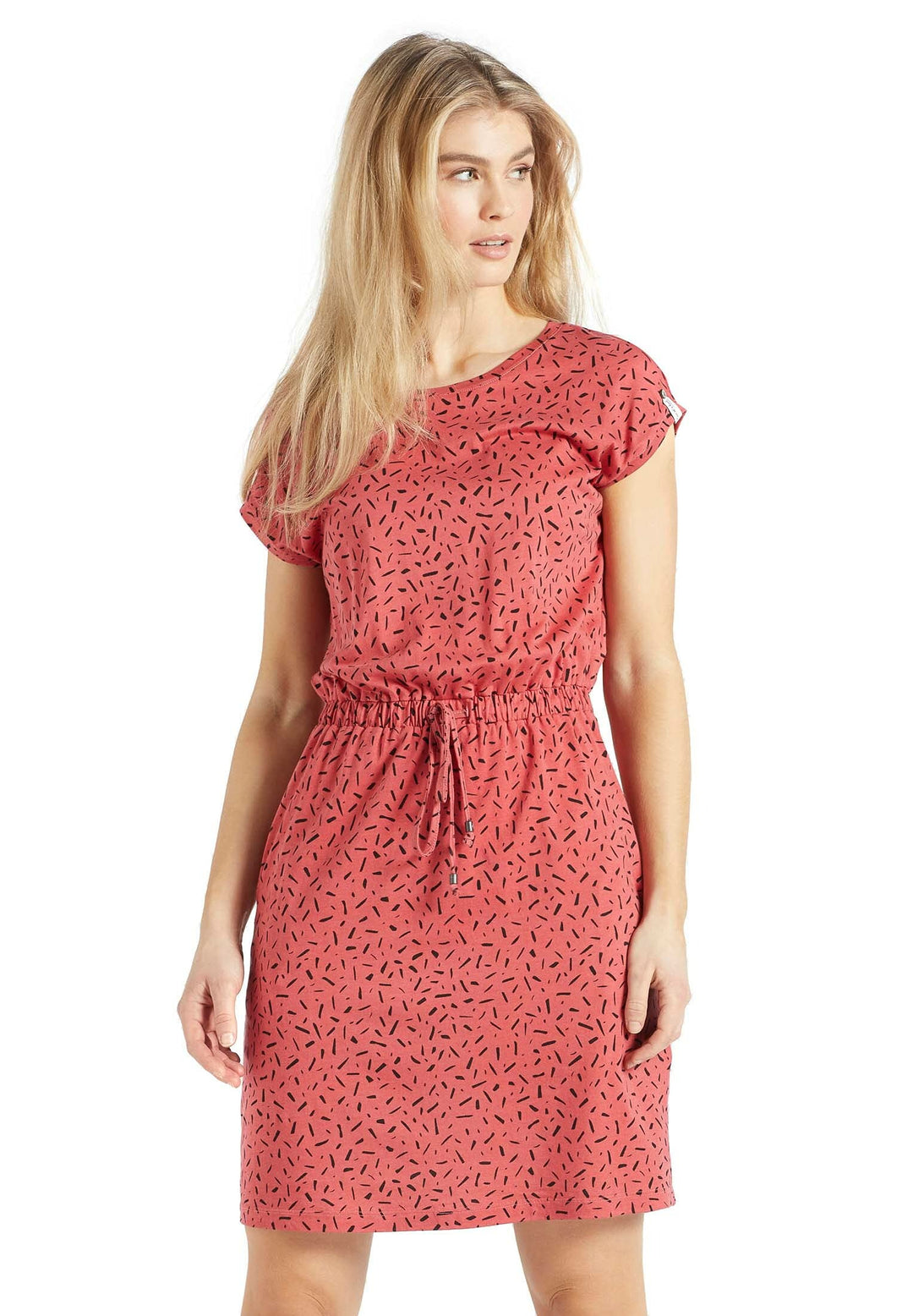 khujo Damen Kleid Sammy weich Jersey Zugband Kurzarm Eingrifftaschen Rundhalsausschnitt