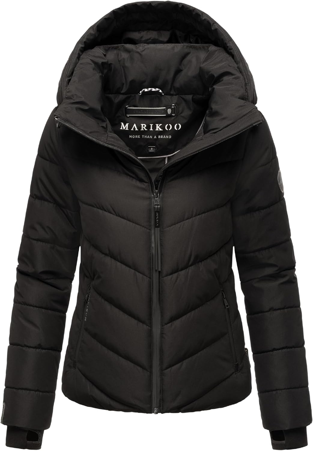 MARIKOO Damen Winterjacke warme Steppjacke mit abnehmbarer Kapuze Samuiaa XVI XS-3XL XL Schwarz, XL