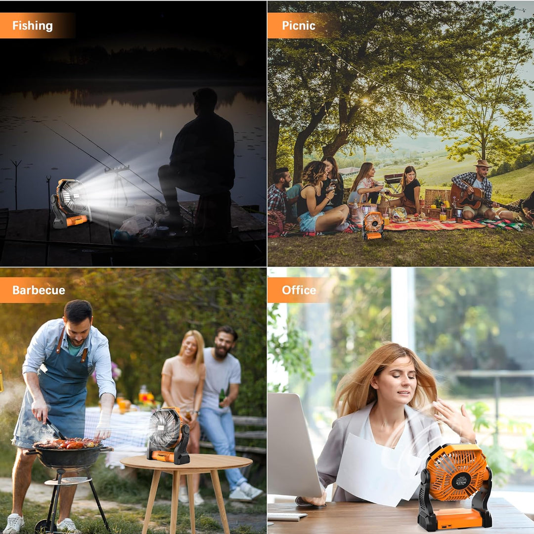 Kssvzz Camping Ventilator 20000mAh, 72 Stunden Akku Ventilator, 4 Geschwindigkeiten Tragbarer Ventil