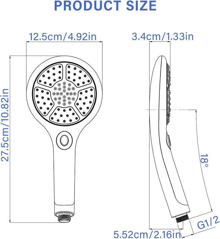 Duschkopf LED 3 Farben, 3 Duschmodi Duschkopf LED Farbwechsel Temperatur, 12.5CM Handbrause Duschkop