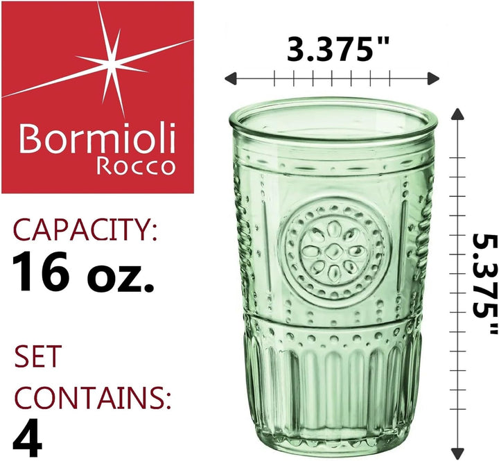 Bormioli Rocco Romantisches Set mit 4 Kühlgläsern, 473 ml, farbiges Kristallglas, Pastellgrün, herge
