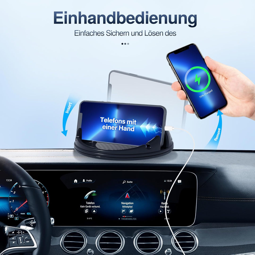 Cinati Handyhalter fürs Auto, [horizontal um 360° drehbar] Silikon-Handyhalterung für das Armaturenb