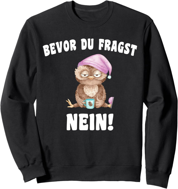 Bevor Du Fragst Nein Eule Mit Kaffeetasse Sweatshirt