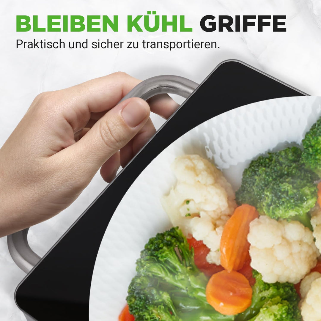 NutriChef Warmhalteplatte Elektrisch – 56,9 × 17 cm Glas-Kochplatte mit Griffen für Speisen, Für Buf