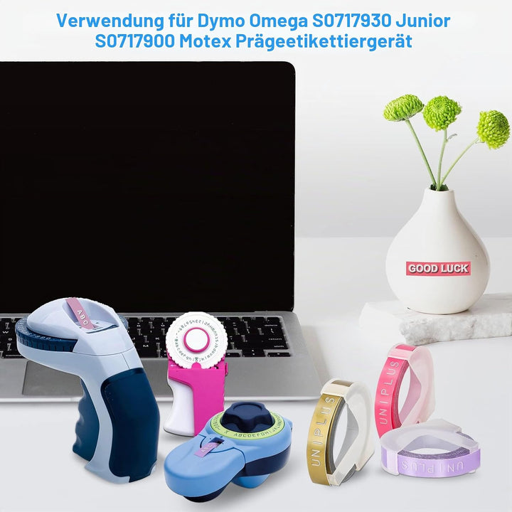 UniPlus Kompatible Omega Etikettenband Ersatz für Dymo Prägebänder S0717930 S0717900 9 mm x 3 m Selb