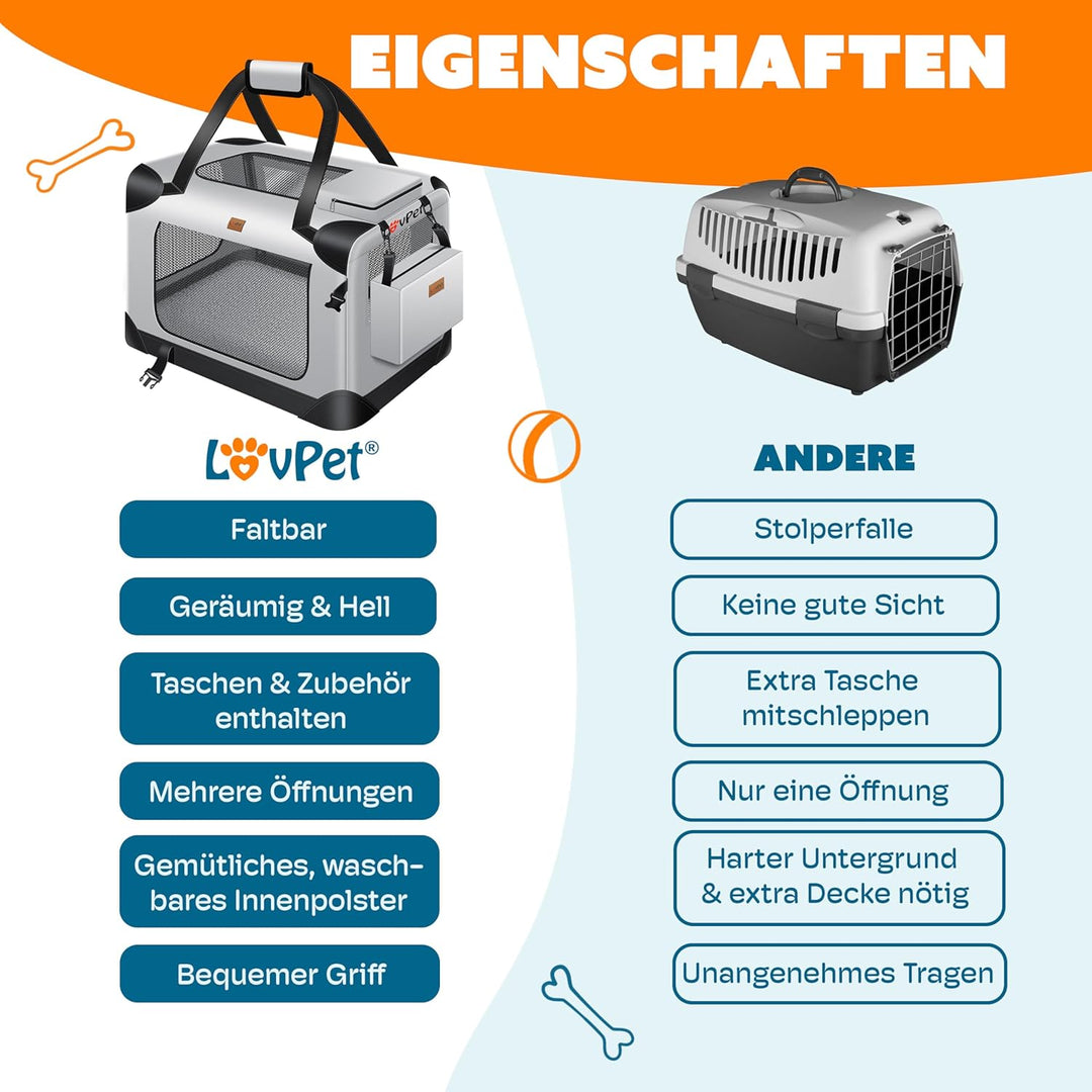 Lovpet® Transportbox Hund Katze Transporttasche S 49,5x34,5x35cm | Hunde-Tragetasche Faltbare Katzen
