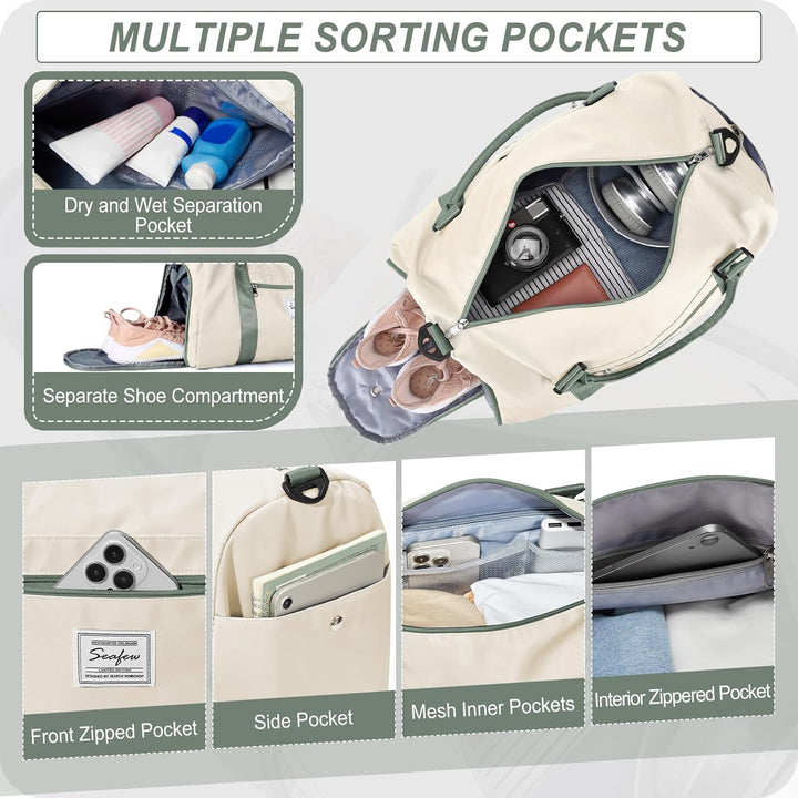 Sport Duffel Bag Damen,Sporttasche mit Nassfach&Schuhfach Reise Duffel Bags Übernachtungstasche Leic