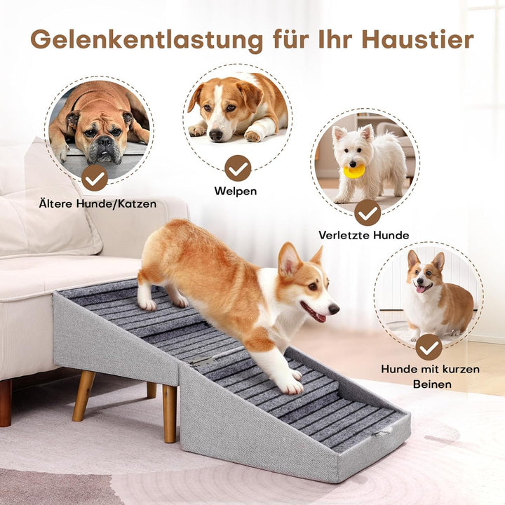 Hunde Treppe für kleine Hunde und Katzen für Couch und Bett, Klappbare 2-in-1 Holz Haustier Schritte