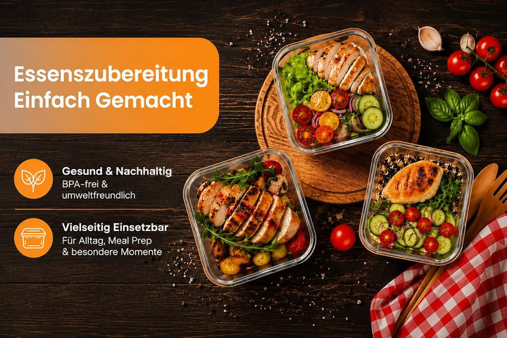 PZASupply Meal Prep Glas Lebensmittel Frischhaltedosen 3er Set - Umweltfreundliche Aufschnittbox Gla