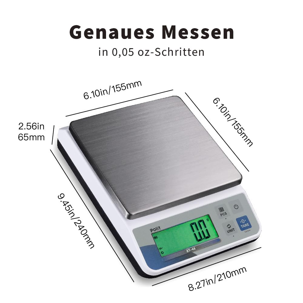 Polit KT-66 Digitale Küchenwaage 18 lb – Hochkapazitäts-Lebensmittel- &amp; Universalwaage mit 0,5 g Prä