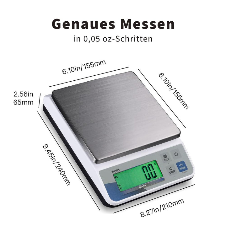 Polit KT-66 Digitale Küchenwaage 18 lb – Hochkapazitäts-Lebensmittel- &amp; Universalwaage mit 0,5 g Prä