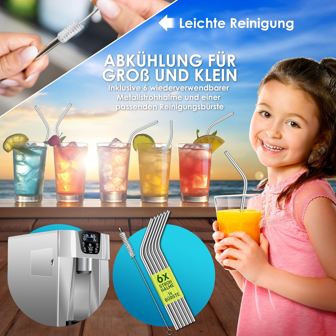 KESSER® Eiswürfelbereiter | Eiswürfelmaschine Edelstahl | 100W Ice Maker | 12 kg 24 h | 2 Würfelgrös