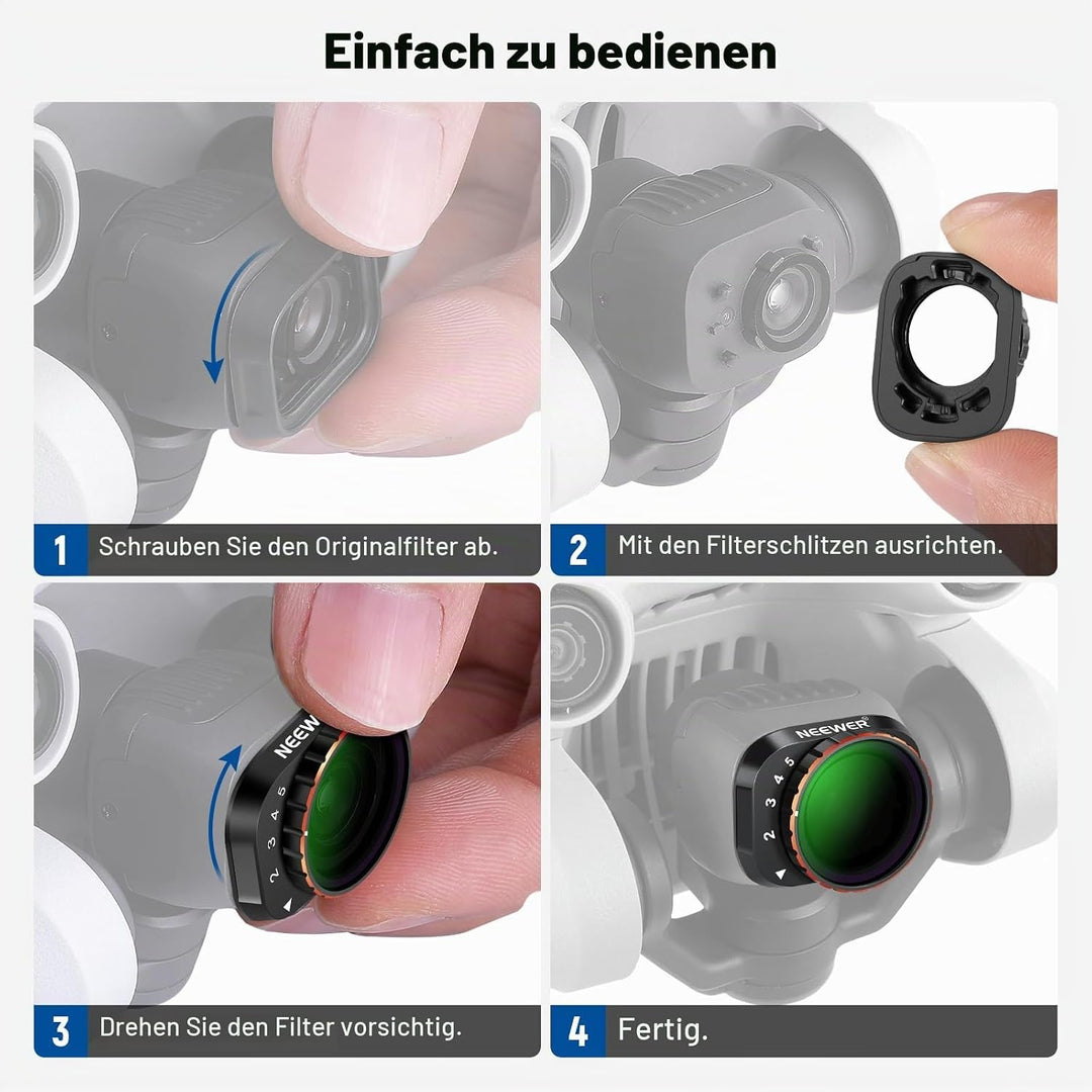 NEEWER Variabler ND Filter kompatibel mit DJI Mini 3 Pro, ND2-32 1-5 Snap Stop aus mehrschichtigem o