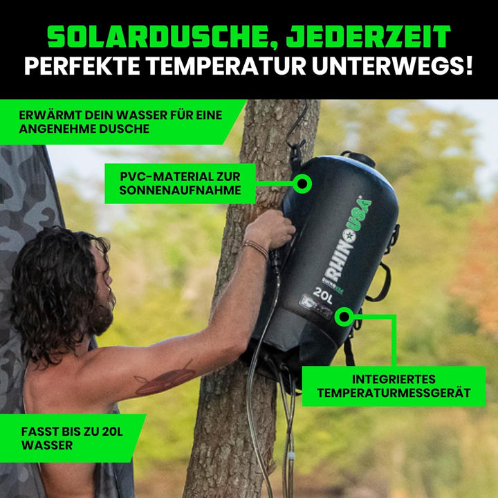 Rhino USA Tragbare Solar-Campingdusche mit 20 l Fassungsvermögen – unverzichtbar für Camping, Festiv